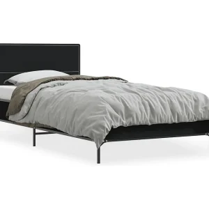 Bedframe bewerkt hout en metaal zwart 75×190 cm Bedframe bewerkt hout en metaal zwart 75×190 cm