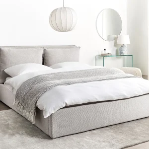 Bed met opbergruimte Stof BAJONNA 160 x 200 cm Lichtgrijs Bed met opbergruimte Stof BAJONNA 160 x 200 cm Lichtgrijs