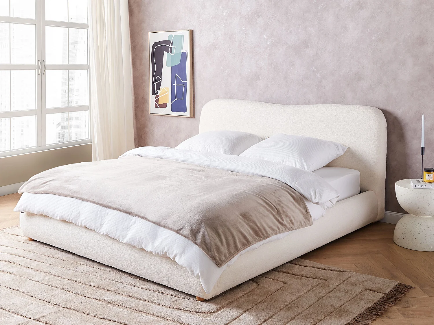 Bed met opbergruimte Bouclé BLAGNAC 180 x 200 cm Gebroken wit
