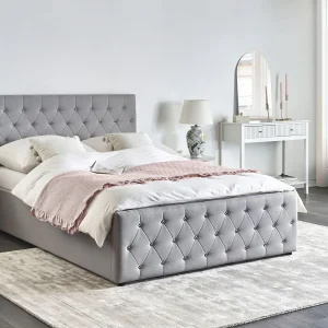 Bed met opbergruimte Stof AMIENS 140 x 200 cm Lichtgrijs Bed met opbergruimte Stof AMIENS 140 x 200 cm Lichtgrijs