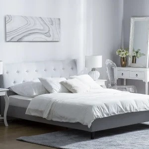 Bed Stof SAVERNE 160 x 200 cm Lichtgrijs Bed Stof SAVERNE 160 x 200 cm Lichtgrijs