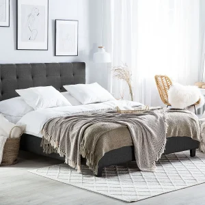 Bed Stof LA ROCHELLE 160 x 200 cm Donkergrijs Bed Stof LA ROCHELLE 160 x 200 cm Donkergrijs