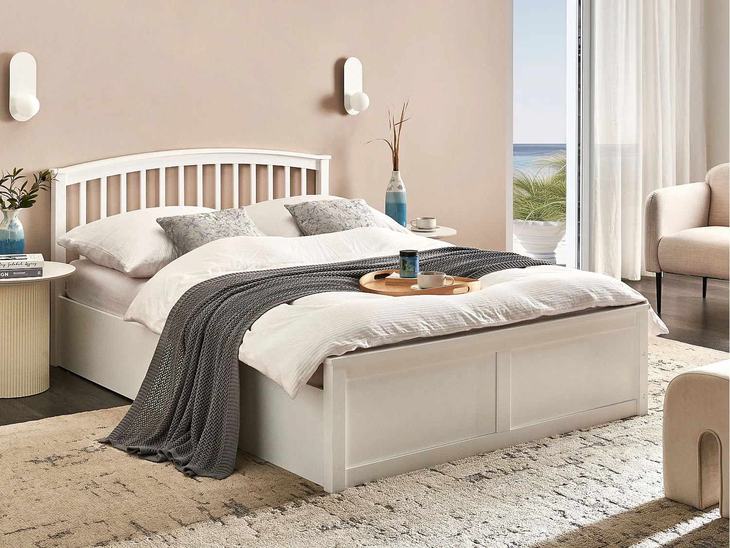 Bed met opbergruimte Dennenhout CLARBEC 140 x 200 cm Wit