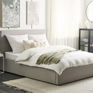 Bed met opbergruimte Stof MOISSAC 160 x 200 cm Lichtgrijs Bed met opbergruimte Stof MOISSAC 160 x 200 cm Lichtgrijs