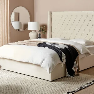 Bed met opbergruimte Fluweel LUBBON 160 x 200 cm Gebroken wit Bed met opbergruimte Fluweel LUBBON 160 x 200 cm Gebroken wit