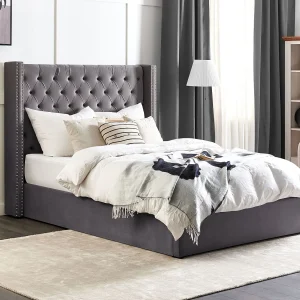 Bed met opbergruimte Fluweel LUBBON 140 x 200 cm Grijs