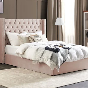 Bed met opbergruimte Fluweel LUBBON 160 x 200 cm Pastelroze Roze Bed met opbergruimte Fluweel LUBBON 160 x 200 cm Pastelroze Roze