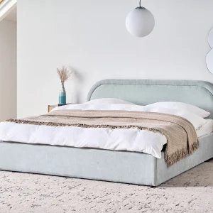 Bed met opbergruimte Stof QUILLIEN 180 x 200 cm Lichtblauw Bed met opbergruimte Stof QUILLIEN 180 x 200 cm Lichtblauw
