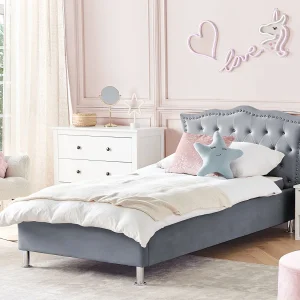 Bed met opbergruimte fluweel grijs 90 x 200 cm METZ