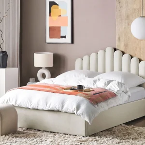 Bed met opbergruimte Fluweel VINCENNES 160 x 200 cm Gebroken wit Bed met opbergruimte Fluweel VINCENNES 160 x 200 cm Gebroken wit