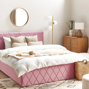 Bed met opbergruimte Fluweel ROCHEFORT 160 x 200 cm Roze Bed met opbergruimte Fluweel ROCHEFORT 160 x 200 cm Roze