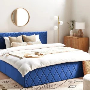Bed met opbergruimte Fluweel ROCHEFORT 180 x 200 cm Marineblauw Bed met opbergruimte Fluweel ROCHEFORT 180 x 200 cm Marineblauw