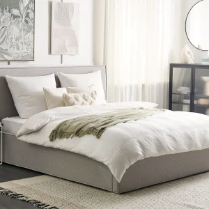 Bed met opbergruimte Stof MOISSAC 180 x 200 cm Lichtgrijs Bed met opbergruimte Stof MOISSAC 180 x 200 cm Lichtgrijs