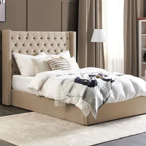 Bed met opbergruimte Fluweel LUBBON 140 x 200 cm Beige