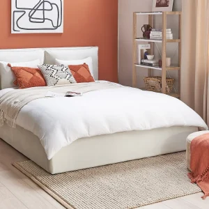 Bed met opbergruimte Fluweel BAJONNA 160 x 200 cm Wit Bed met opbergruimte Fluweel BAJONNA 160 x 200 cm Wit
