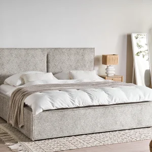 Bed met opbergruimte Gebreid velours MOISSAC 180 x 200 cm Grijs/beige Bed met opbergruimte Gebreid velours MOISSAC 180 x 200 cm Grijs/beige