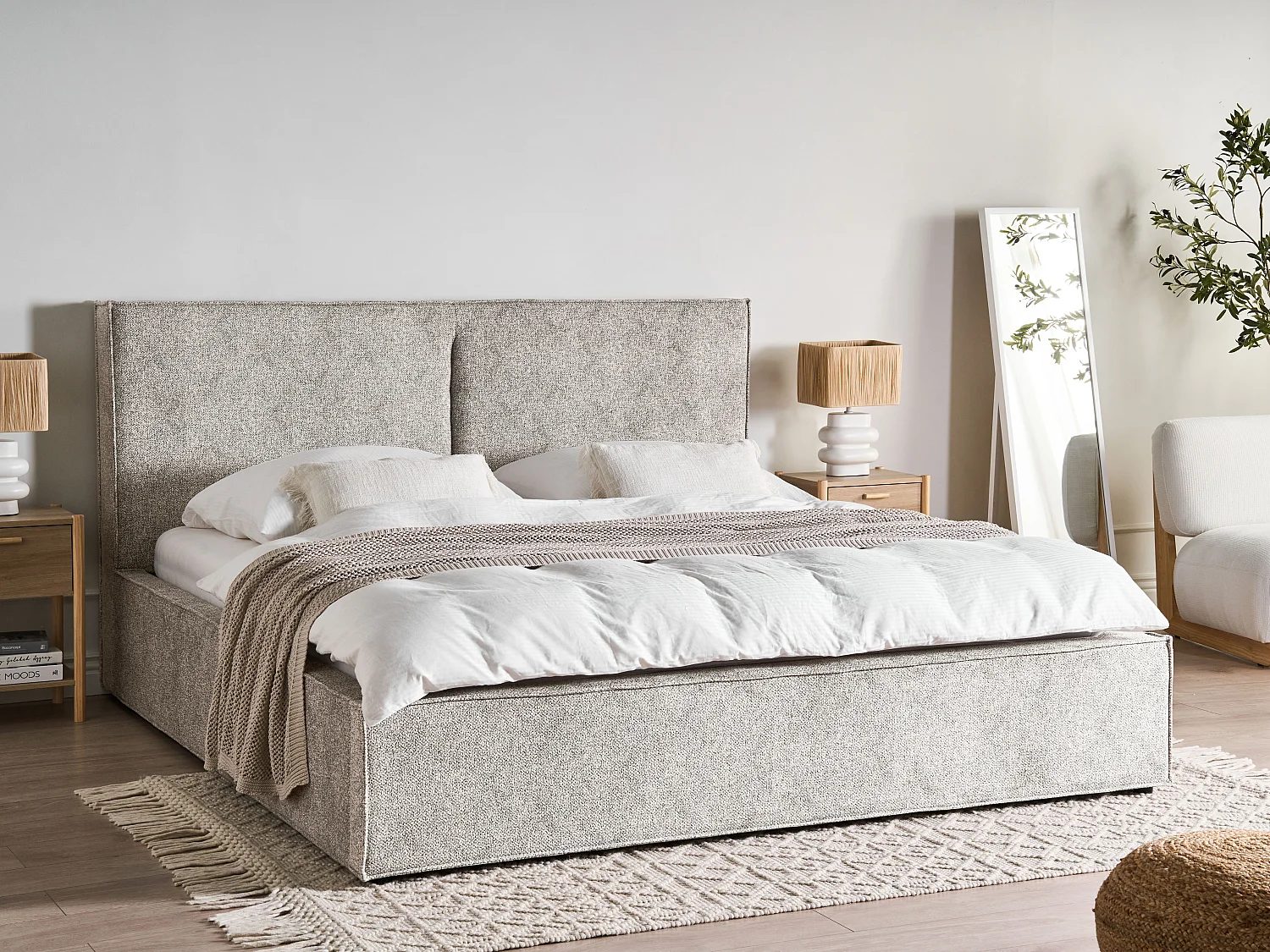Bed met opbergruimte Gebreid velours MOISSAC 180 x 200 cm Grijs/beige