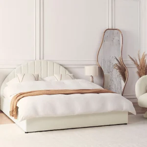Bed met opbergruimte Bouclé CHADENET 160 x 200 cm Gebroken wit