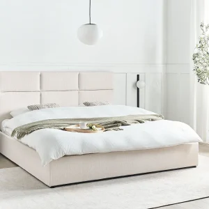 Bed met opbergruimte Stof LAGORD 180 x 200 cm Gebroken wit Bed met opbergruimte Stof LAGORD 180 x 200 cm Gebroken wit