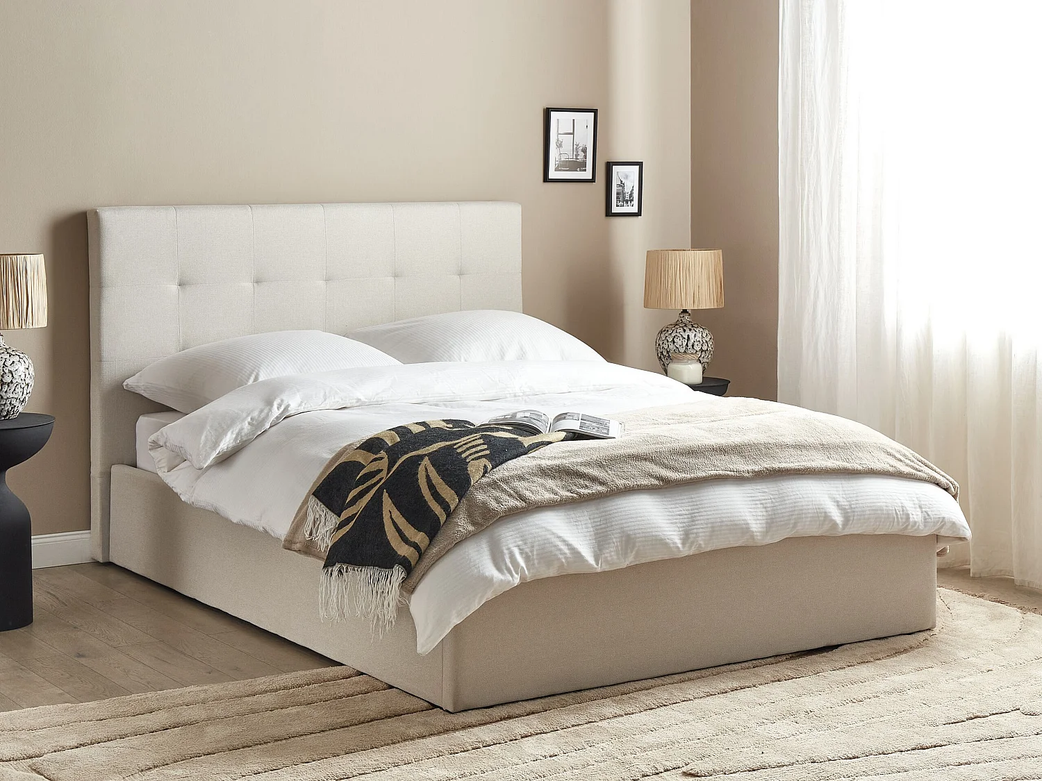Bed met opbergruimte Stof LORIENT 140 x 200 cm Beige