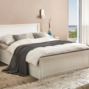 Bed met opbergruimte Dennenhout LAMBRES 140 x 200 cm Wit