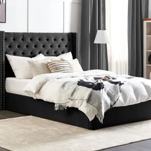 Bed met opbergruimte Fluweel LUBBON 180 x 200 cm Zwart Bed met opbergruimte Fluweel LUBBON 180 x 200 cm Zwart