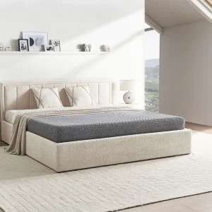 Bed met opbergruimte Bouclé MONTLAUR 180 x 200 cm Beige Bed met opbergruimte Bouclé MONTLAUR 180 x 200 cm Beige