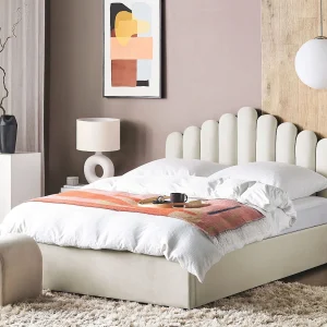 Bed met opbergruimte Fluweel VINCENNES 180 x 200 cm Gebroken wit Bed met opbergruimte Fluweel VINCENNES 180 x 200 cm Gebroken wit