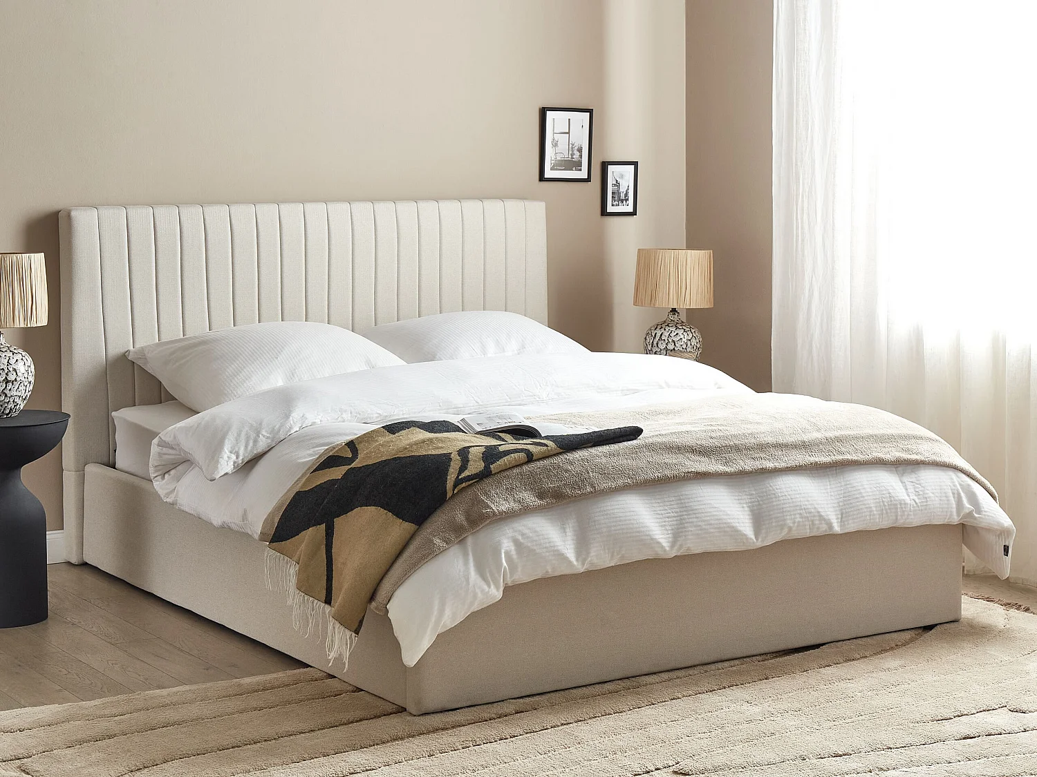 Bed met opbergruimte Stof VION 160 x 200 cm Beige