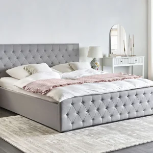 Bed met opbergruimte Stof AMIENS 180 x 200 cm Lichtgrijs Bed met opbergruimte Stof AMIENS 180 x 200 cm Lichtgrijs