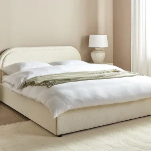 Bed met opbergruimte Bouclé QUILLIEN 160 x 200 cm Lichtbeige Bed met opbergruimte Bouclé QUILLIEN 160 x 200 cm Lichtbeige