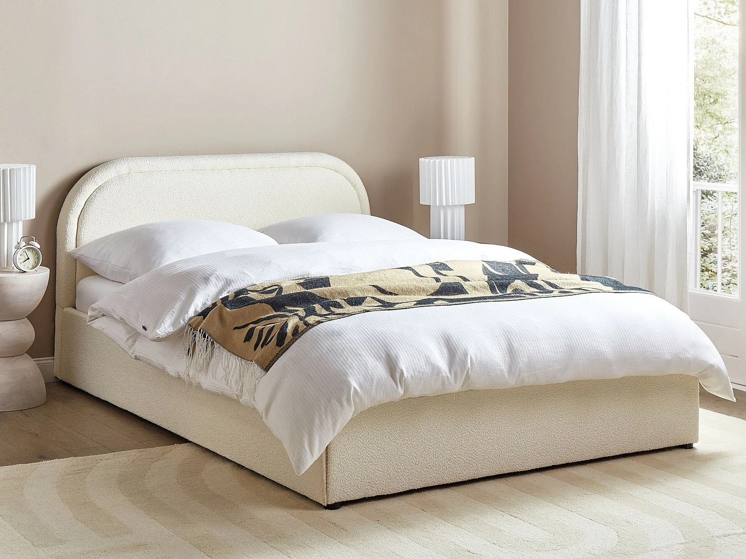Bed met opbergruimte Bouclé QUILLIEN 140 x 200 cm Lichtbeige