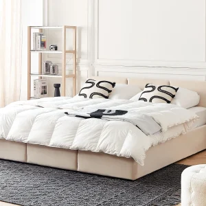 Bed met opbergruimte Fluweel BOUSSE 180 x 200 cm Lichtbeige