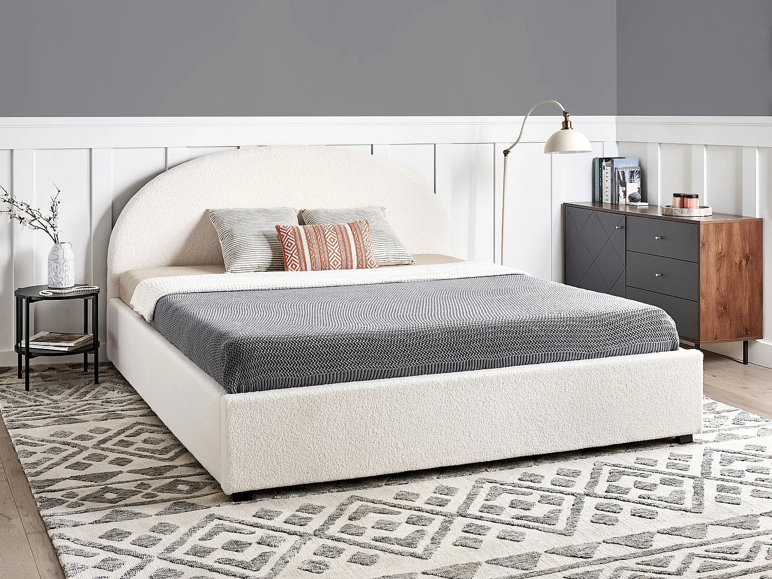 Bed met opbergruimte Bouclé VAUCLUSE 180 x 200 cm Gebroken wit