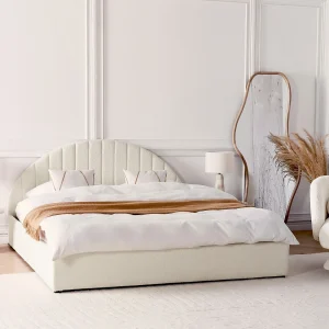 Bed met opbergruimte Bouclé CHADENET 180 x 200 cm Gebroken wit