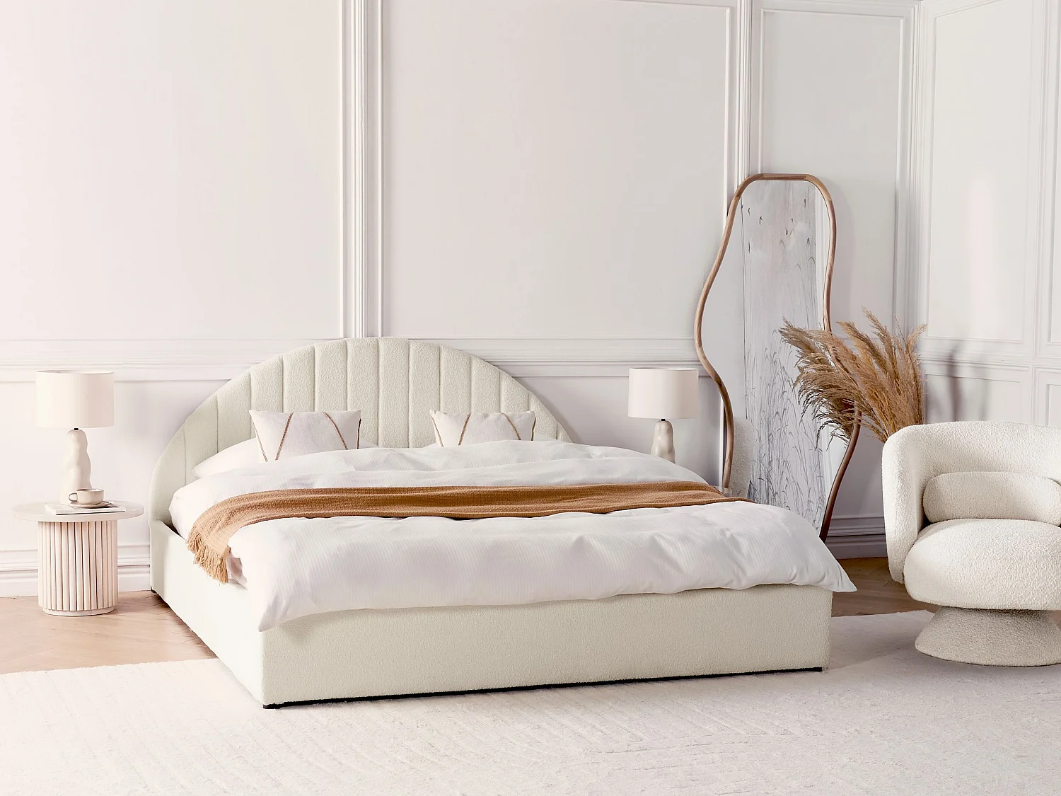 Bed met opbergruimte Bouclé CHADENET 180 x 200 cm Gebroken wit