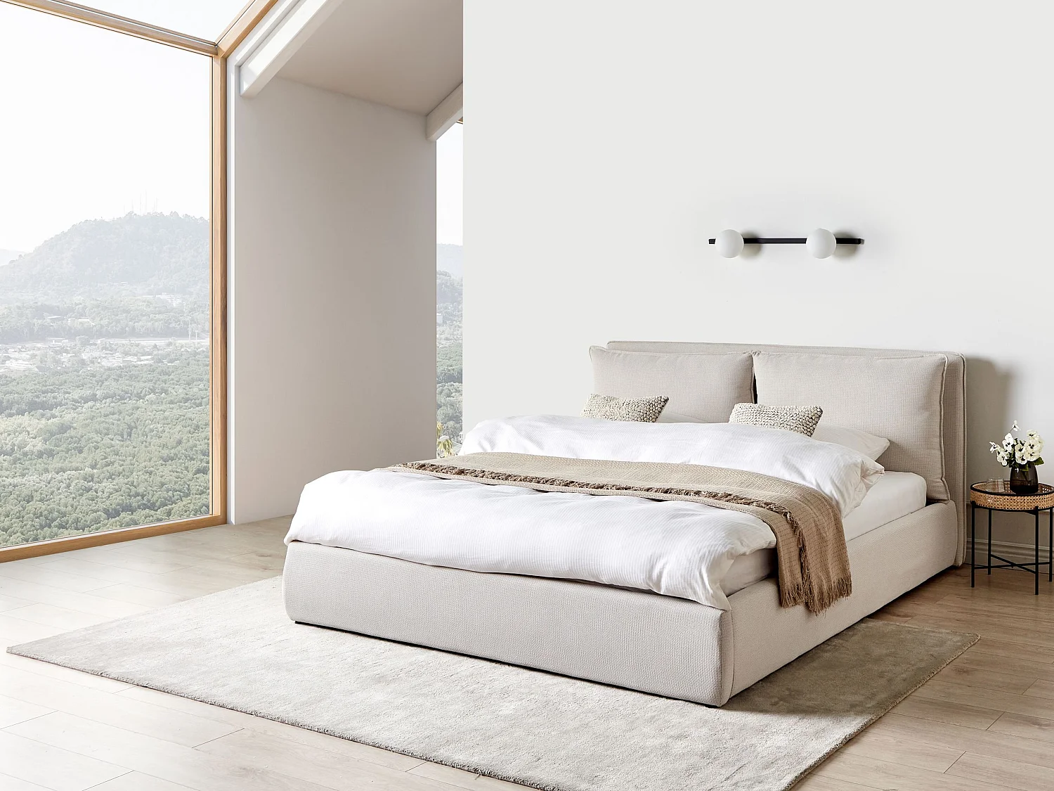 Bed met opbergruimte Stof BAJONNA 180 x 200 cm Beige