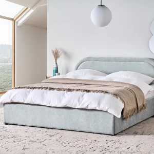 Bed met opbergruimte Stof QUILLIEN 160 x 200 cm Lichtblauw Bed met opbergruimte Stof QUILLIEN 160 x 200 cm Lichtblauw