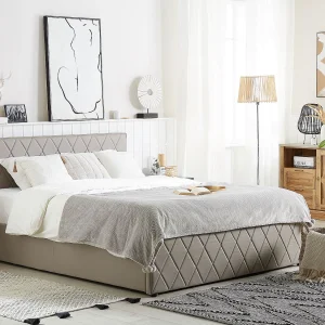 Bed met opbergruimte Kunstleer ROCHEFORT 160 x 200 cm Taupe Bed met opbergruimte Kunstleer ROCHEFORT 160 x 200 cm Taupe