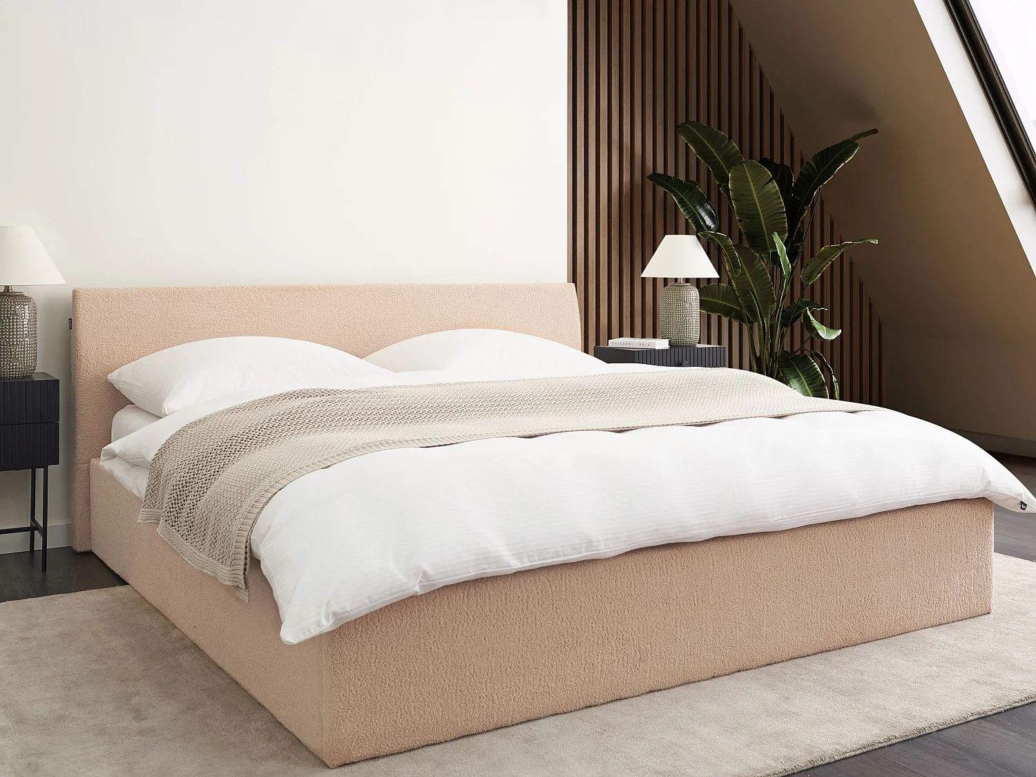 Bed met opbergruimte Bouclé ORBEY 180 x 200 cm Beige