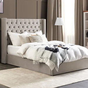 Bed met opbergruimte Fluweel LUBBON 140 x 200 cm Lichtgrijs