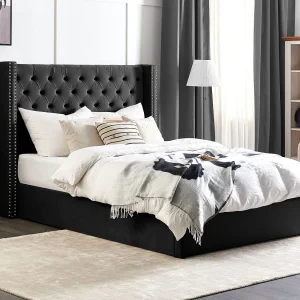 Bed met opbergruimte Fluweel LUBBON 160 x 200 cm Zwart Bed met opbergruimte Fluweel LUBBON 160 x 200 cm Zwart