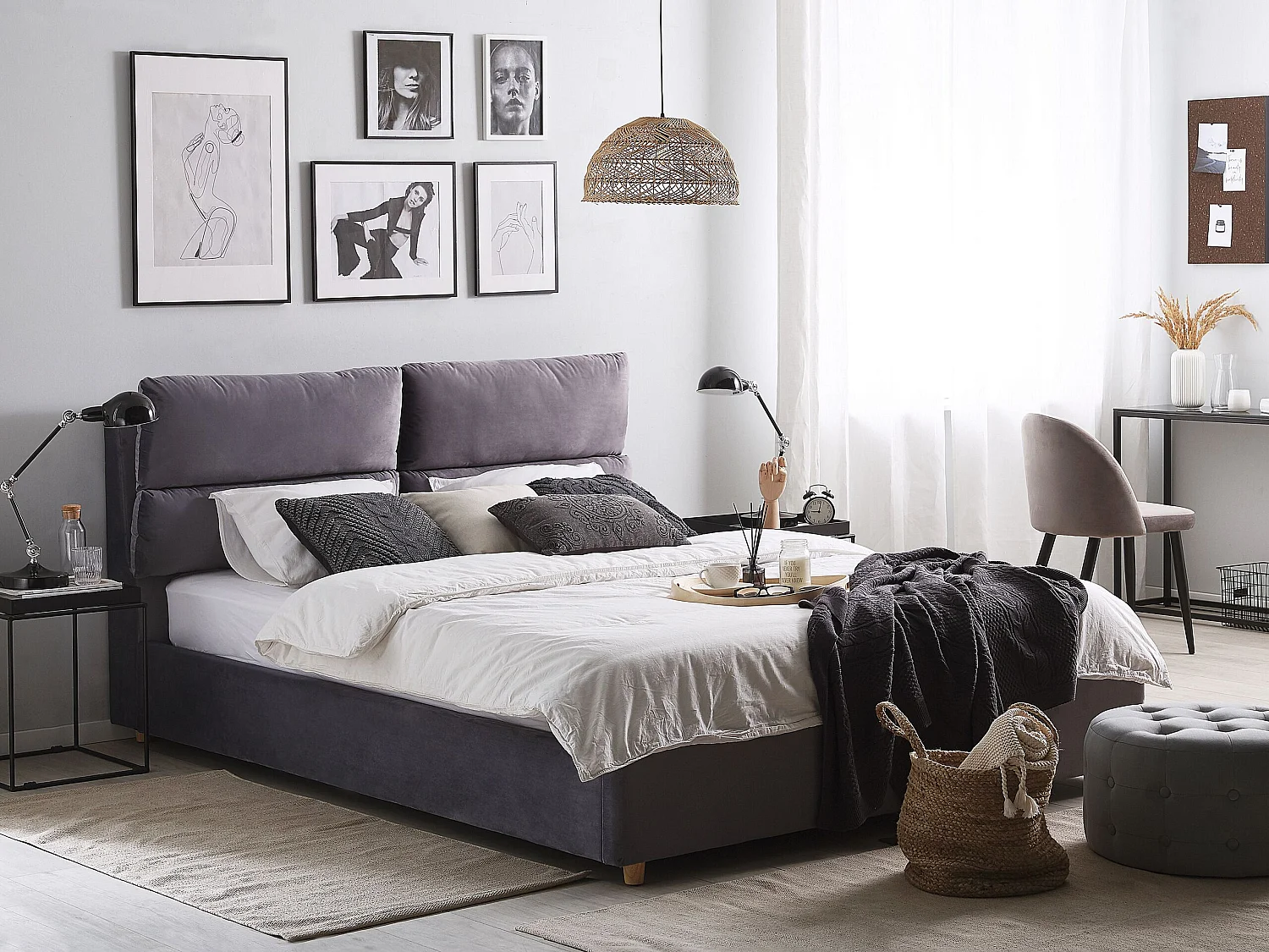 Bed met opbergruimte Fluweel BATILLY 180 x 200 cm Grijs