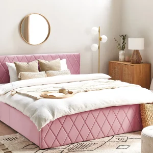 Bed met opbergruimte Fluweel ROCHEFORT 180 x 200 cm Roze Bed met opbergruimte Fluweel ROCHEFORT 180 x 200 cm Roze
