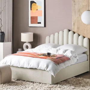 Bed met opbergruimte Fluweel VINCENNES 140 x 200 cm Gebroken wit Bed met opbergruimte Fluweel VINCENNES 140 x 200 cm Gebroken wit
