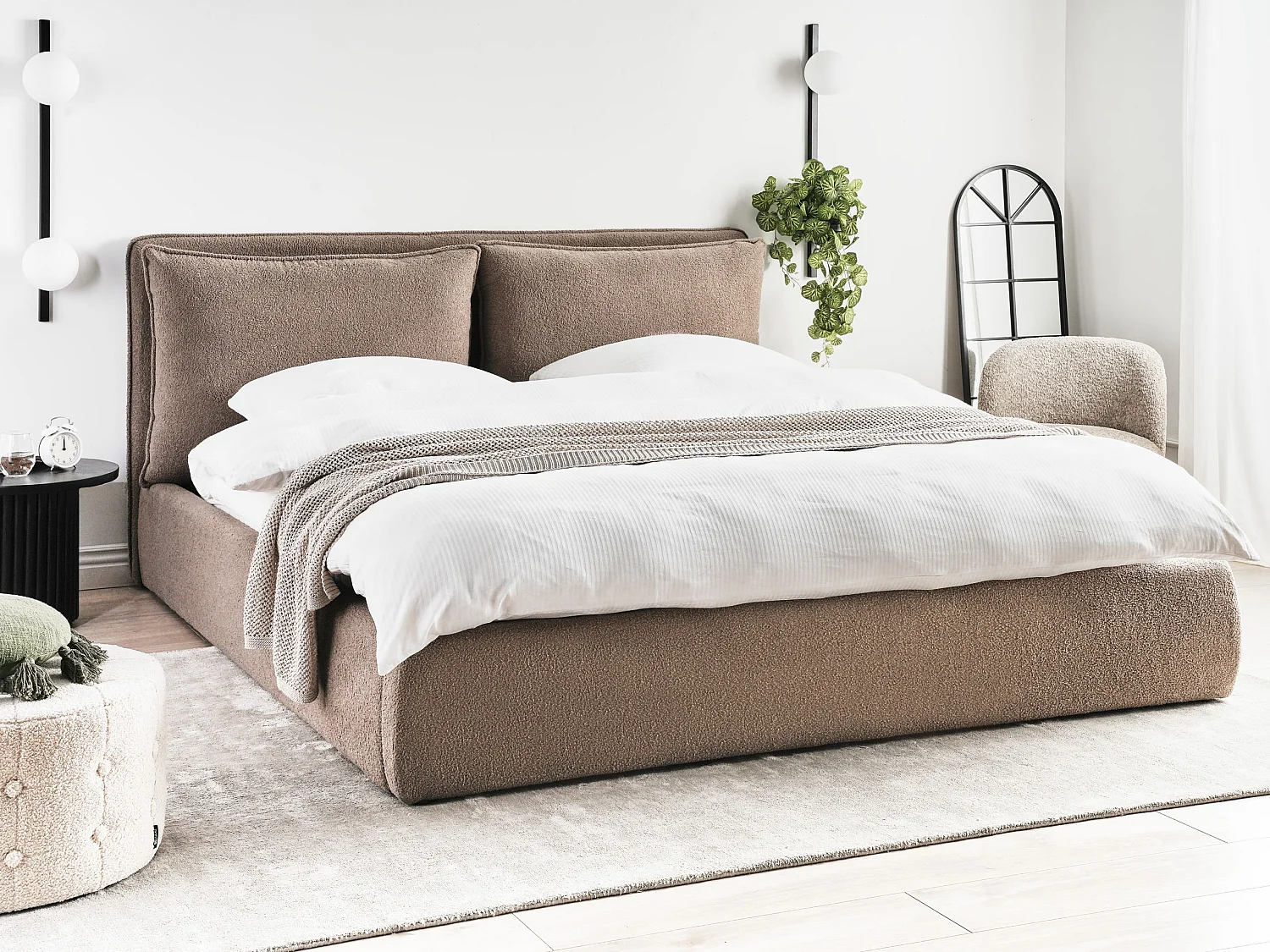 Bed met opbergruimte Bouclé BAJONNA 180 x 200 cm Taupe