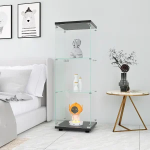 Beauty4U Witte Glazen Vitrinekast – 3 Planken, Gehard Glas, Zwarte Basis Beauty4U Witte Glazen Vitrinekast – 3 Planken, Gehard Glas, Zwarte Basis