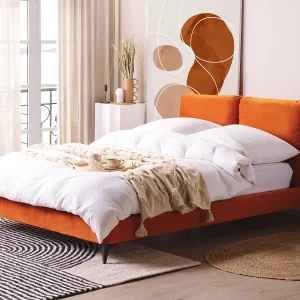 Bed Fluweel MELLE 140 x 200 cm Oranje Bed Fluweel MELLE 140 x 200 cm Oranje