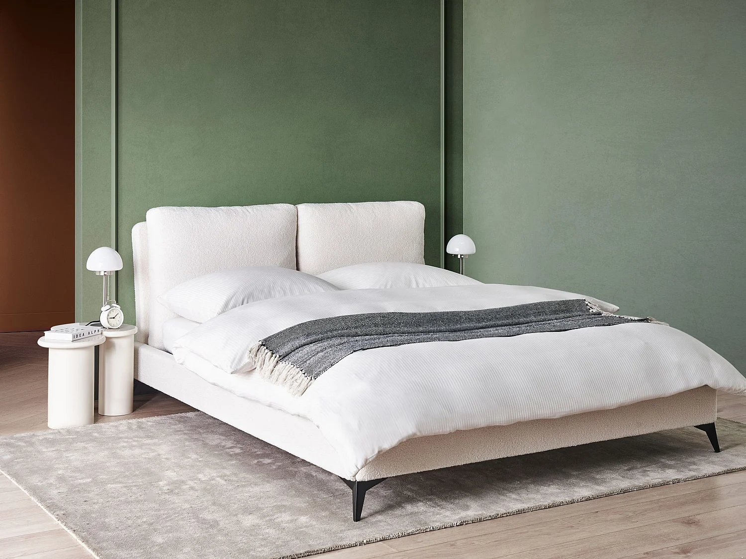 Bed Bouclé MELLE 160 x 200 cm Gebroken wit
