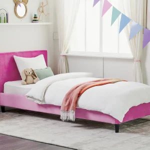 Bed fluweel roze 90 x 200 cm FITOU Bed fluweel roze 90 x 200 cm FITOU